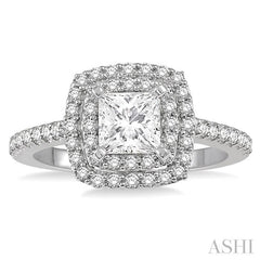 1 Ctw Princess Cut Center Stone Diamond Ladies Engagement Ring in 14K White Gold