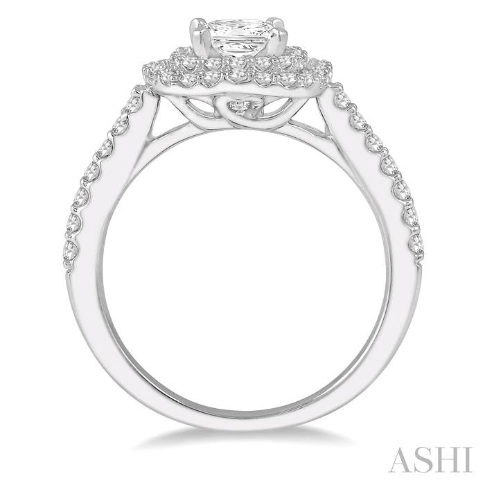 1 Ctw Princess Cut Center Stone Diamond Ladies Engagement Ring in 14K White Gold