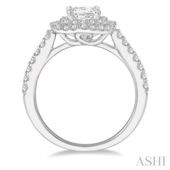 1 Ctw Princess Cut Center Stone Diamond Ladies Engagement Ring in 14K White Gold