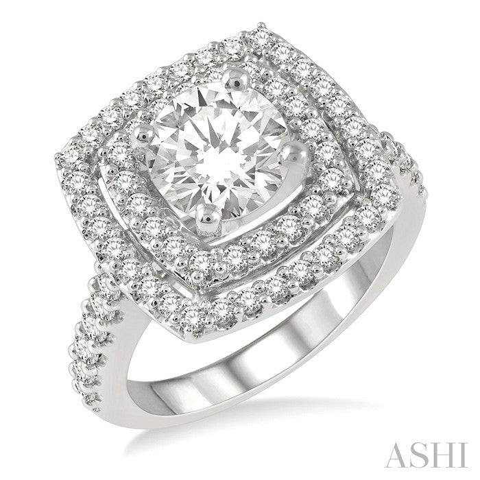 1 Ctw Princess Cut Semi-Mount Diamond Engagement Ring in 14K White Gold