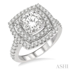 1 Ctw Princess Cut Semi-Mount Diamond Engagement Ring in 14K White Gold