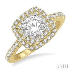 1 Ctw Round Cut Center Stone Diamond Ladies Engagement Ring in 14K Yellow and White Gold