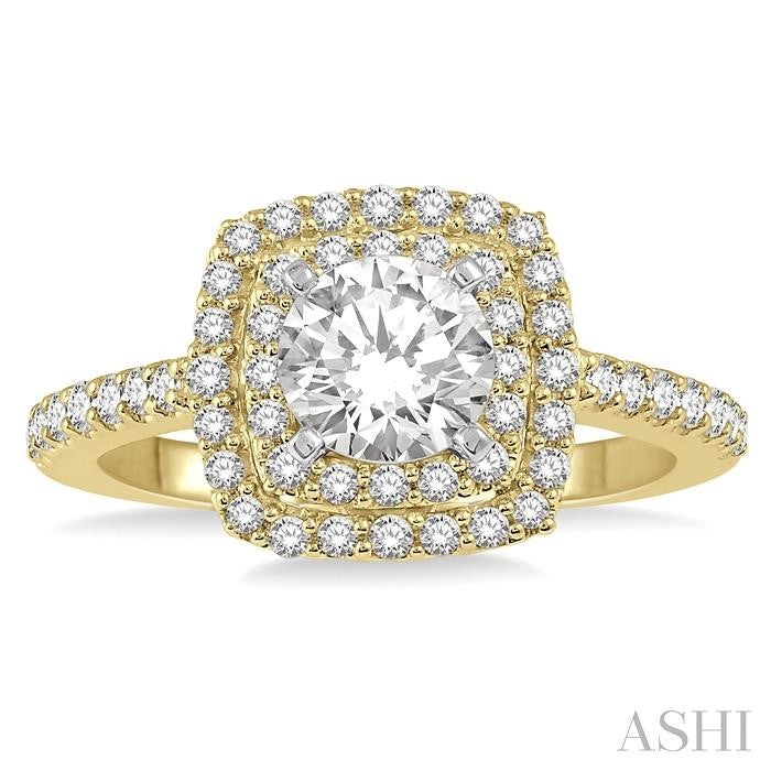1 Ctw Round Cut Center Stone Diamond Ladies Engagement Ring in 14K Yellow and White Gold