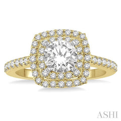 1 Ctw Round Cut Center Stone Diamond Ladies Engagement Ring in 14K Yellow and White Gold