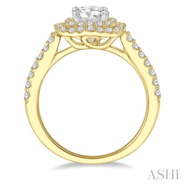 1 Ctw Round Cut Center Stone Diamond Ladies Engagement Ring in 14K Yellow and White Gold