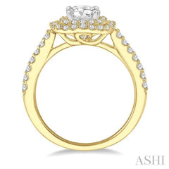 1 Ctw Round Cut Center Stone Diamond Ladies Engagement Ring in 14K Yellow and White Gold