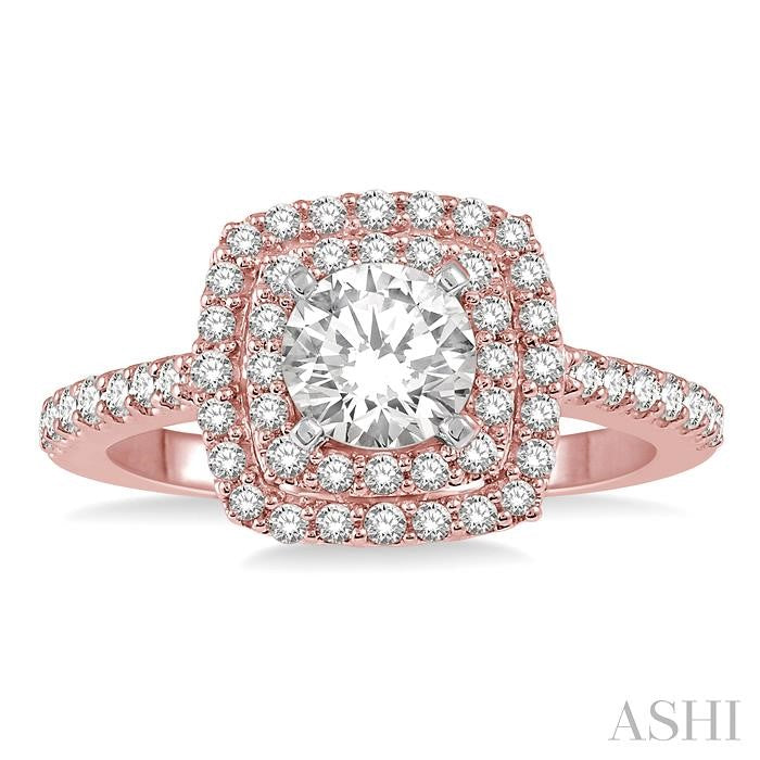 1/2 Ctw Diamond Engagement Ring with 1/4 Ct Round Cut Center Stone in 14K Rose and White Gold