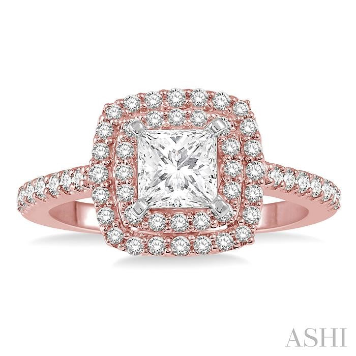 1/2 Ctw Princess & Round Cut Diamond Ladies Engagement Ring with 1/4 Ct Princess Cut Center Stone in 14K Rose and White Gold