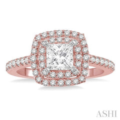 1/2 Ctw Princess & Round Cut Diamond Ladies Engagement Ring with 1/4 Ct Princess Cut Center Stone in 14K Rose and White Gold