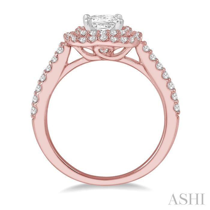 1/2 Ctw Princess & Round Cut Diamond Ladies Engagement Ring with 1/4 Ct Princess Cut Center Stone in 14K Rose and White Gold