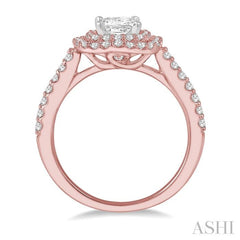1/2 Ctw Princess & Round Cut Diamond Ladies Engagement Ring with 1/4 Ct Princess Cut Center Stone in 14K Rose and White Gold
