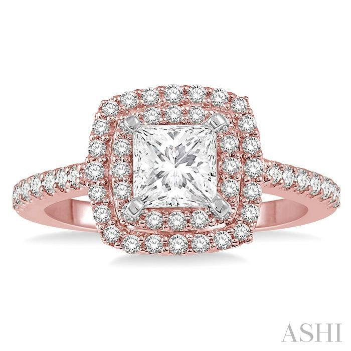 1/2 Ctw Princess Cut Semi-Mount Diamond Engagement Ring in 14K Rose and White Gold
