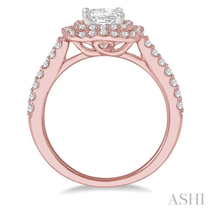 1/2 Ctw Princess Cut Semi-Mount Diamond Engagement Ring in 14K Rose and White Gold