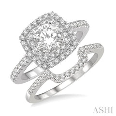 5/8 Ctw Diamond Wedding Set in 14K With 1/2 Ctw Round Cut Double Row Engagement Ring and 1/8 Ctw Wedding Band in White Gold