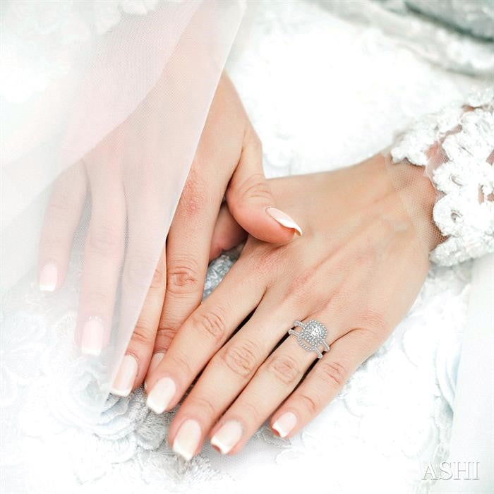 5/8 Ctw Diamond Wedding Set in 14K With 1/2 Ctw Round Cut Double Row Engagement Ring and 1/8 Ctw Wedding Band in White Gold