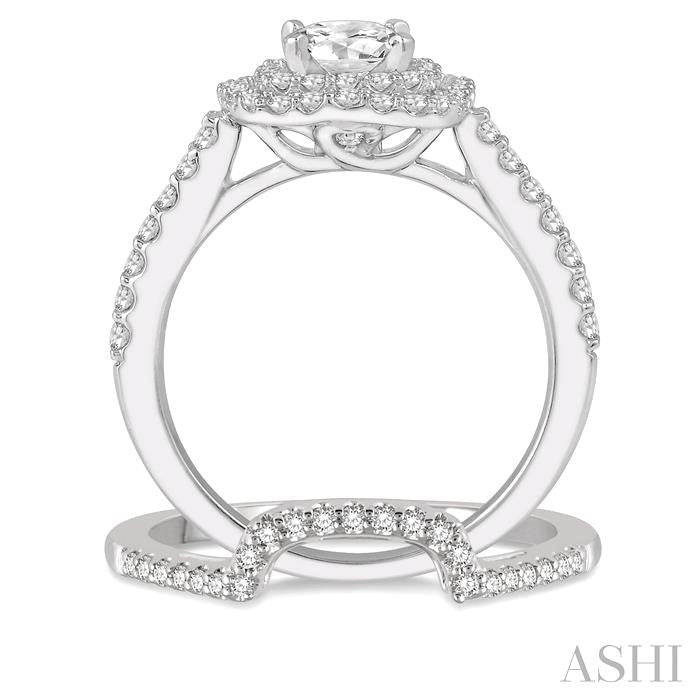 5/8 Ctw Diamond Wedding Set in 14K With 1/2 Ctw Round Cut Double Row Engagement Ring and 1/8 Ctw Wedding Band in White Gold