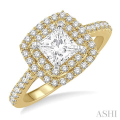 1/2 Ctw Princess Cut Semi-Mount Diamond Engagement Ring in 14K Yellow and White Gold