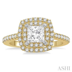 1/2 Ctw Princess Cut Semi-Mount Diamond Engagement Ring in 14K Yellow and White Gold