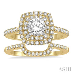 5/8 Ctw Diamond Wedding Set in 14K With 1/2 Ctw Round Cut Double Row Engagement Ring in Yellow and White Gold and 1/8 Ctw Wedding Band in Yellow Gold