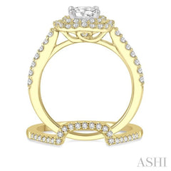 5/8 Ctw Diamond Wedding Set in 14K With 1/2 Ctw Round Cut Double Row Engagement Ring in Yellow and White Gold and 1/8 Ctw Wedding Band in Yellow Gold