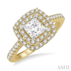 1/4 Ctw Square Shape Semi-Mount Round Cut Diamond Engagement Ring in 14K Yellow and White Gold