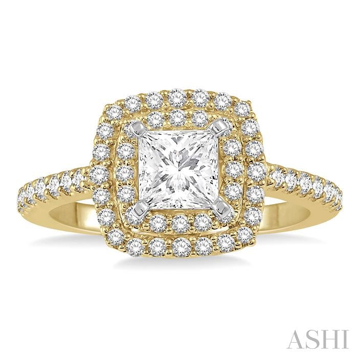 1/4 Ctw Square Shape Semi-Mount Round Cut Diamond Engagement Ring in 14K Yellow and White Gold