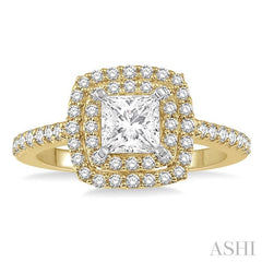 1/4 Ctw Square Shape Semi-Mount Round Cut Diamond Engagement Ring in 14K Yellow and White Gold