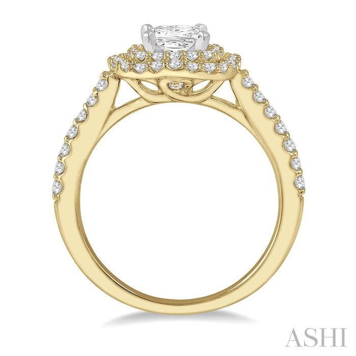1/4 Ctw Square Shape Semi-Mount Round Cut Diamond Engagement Ring in 14K Yellow and White Gold