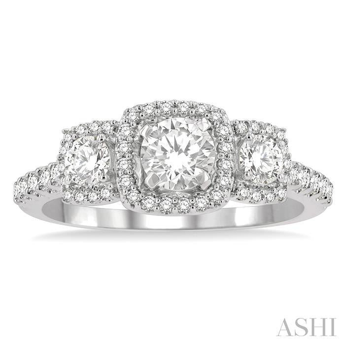 5/8 Ctw Cushion Shape Past, Present & Future Round Cut Diamond Semi-Mount Engagement Ring in 14K White Gold