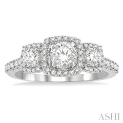 5/8 Ctw Cushion Shape Past, Present & Future Round Cut Diamond Semi-Mount Engagement Ring in 14K White Gold