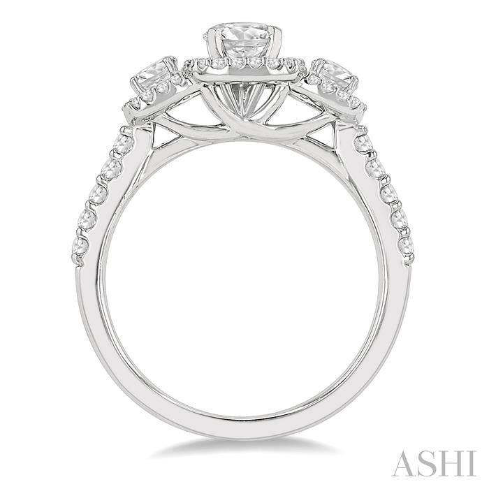 5/8 Ctw Cushion Shape Past, Present & Future Round Cut Diamond Semi-Mount Engagement Ring in 14K White Gold