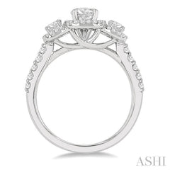 5/8 Ctw Cushion Shape Past, Present & Future Round Cut Diamond Semi-Mount Engagement Ring in 14K White Gold