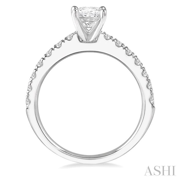 1 1/10 Ctw Oval shape Diamond Ladies Engagement Ring with 5/8 Ct Oval Cut Center Stone in 14K White Gold