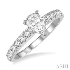 1 1/10 Ctw Pear Shape Diamond Ladies Engagement Ring with 5/8 Ct Pear Cut Center Stone in 14K White Gold