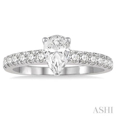 1 1/10 Ctw Pear Shape Diamond Ladies Engagement Ring with 5/8 Ct Pear Cut Center Stone in 14K White Gold