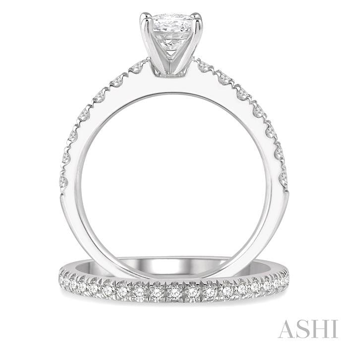1 5/8 Ctw Diamond Wedding Set With 1 1/10 Ct Oval Cut Engagement Ring and 1/2 Ct Wedding Band in 14K White Gold