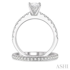 1 5/8 Ctw Diamond Wedding Set With 1 1/10 Ct Oval Cut Engagement Ring and 1/2 Ct Wedding Band in 14K White Gold