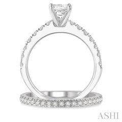 1 5/8 Ctw Diamond Wedding Set With a 5/8 Ct Princess Cut Engagement Ring and 1/2 Ct Wedding Band in 14K White Gold