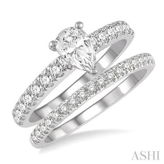 1 5/8 Ctw Diamond Wedding Set With 5/8 Ct Pear Cut Engagement Ring and 1/2 Ct Wedding Band in 14K White Gold