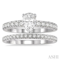 1 5/8 Ctw Diamond Wedding Set With 5/8 Ct Pear Cut Engagement Ring and 1/2 Ct Wedding Band in 14K White Gold