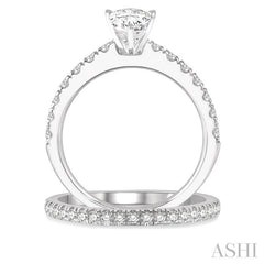 1 5/8 Ctw Diamond Wedding Set With 5/8 Ct Pear Cut Engagement Ring and 1/2 Ct Wedding Band in 14K White Gold