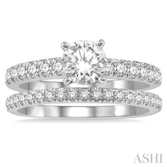 1 5/8 Ctw Diamond Wedding Set With 1 1/10 Ct Round Cut Engagement Ring and 1/2 Ct Wedding Band in 14K White Gold