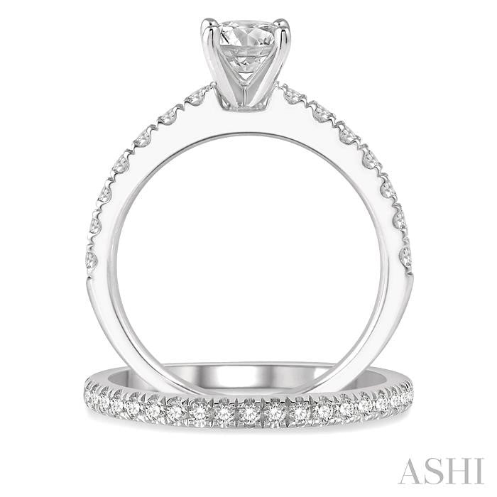 1 5/8 Ctw Diamond Wedding Set With 1 1/10 Ct Round Cut Engagement Ring and 1/2 Ct Wedding Band in 14K White Gold