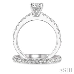 1 5/8 Ctw Diamond Wedding Set With 1 1/10 Ct Round Cut Engagement Ring and 1/2 Ct Wedding Band in 14K White Gold