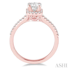 3/4 Ctw Diamond Engagement Ring with 1/2 Ct Emerald Cut Center Stone in 14K Rose Gold