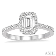 3/4 Ctw Diamond Engagement Ring with 1/2 Ct Emerald Cut Center Stone in 14K White Gold