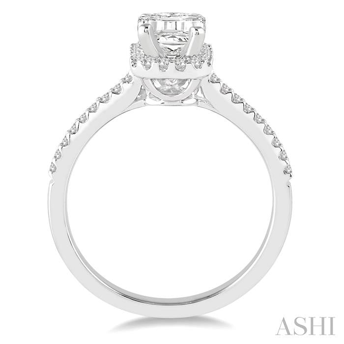 3/4 Ctw Diamond Engagement Ring with 1/2 Ct Emerald Cut Center Stone in 14K White Gold