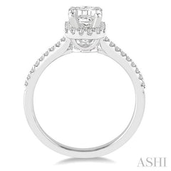 3/4 Ctw Diamond Engagement Ring with 1/2 Ct Emerald Cut Center Stone in 14K White Gold