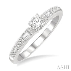 1/2 Ctw Diamond Engagement Ring with 1/4 Ct Round Cut Center Stone in 14K White Gold