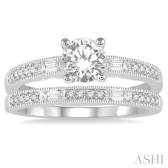 5/8 Ctw Diamond Bridal Set with 1/2 Ctw Round Cut Engagement Ring and 1/6 Ctw Wedding Band in 14K White Gold